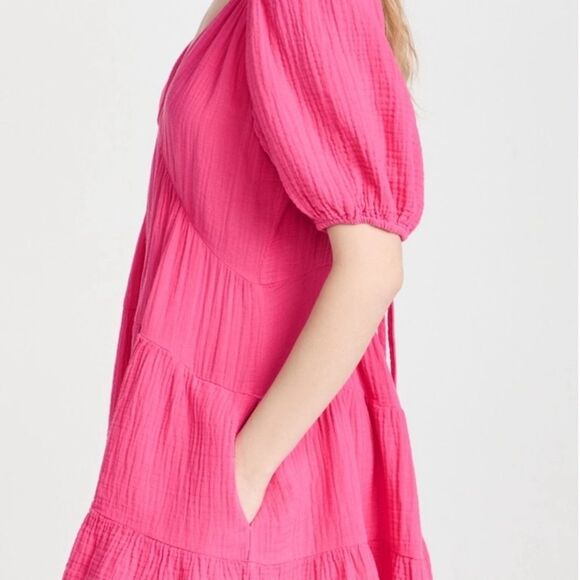 XÍRENA 100% Cotton Gauze Muslin Nissa Tiered Puff Sleeve Mini Coquette Dress XS - Picture 7 of 9